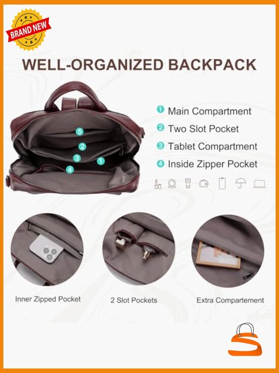 Large Vegan Leather Backpack Purse with Wallet Pouch Set Convertible Handbag main image 4